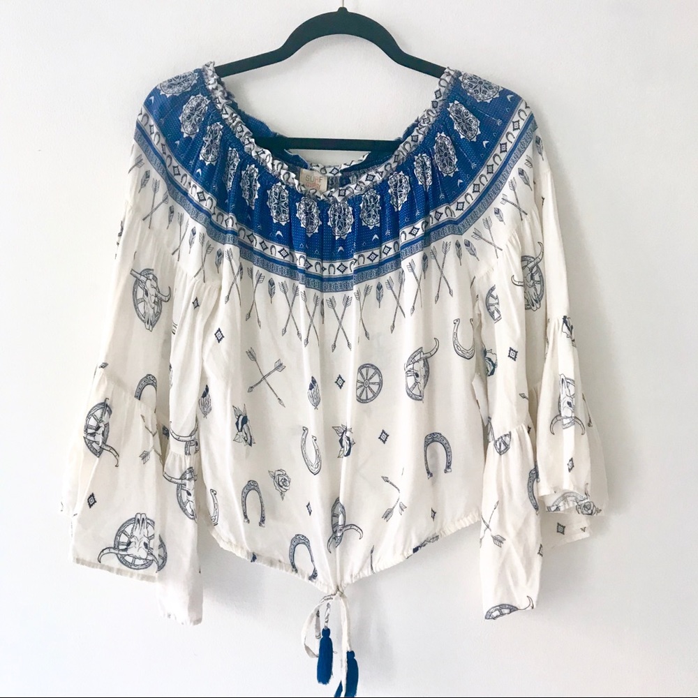 Surf Gypsy Off Shoulder Printed Boho Blouse
